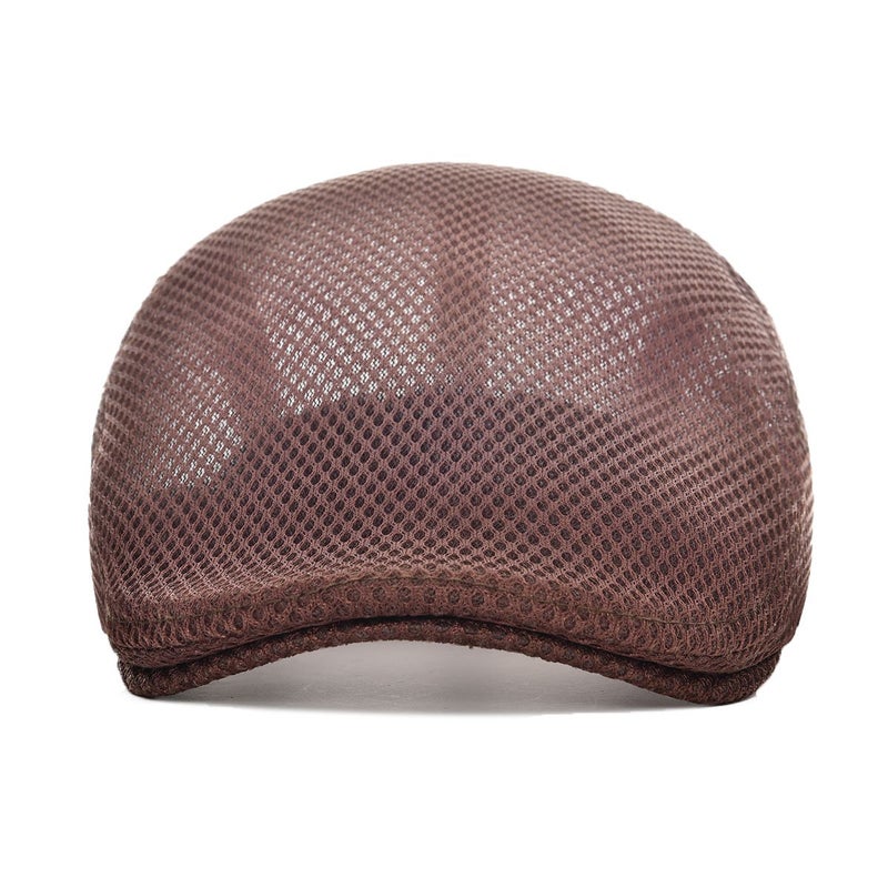 VOBOOM Men Breathable Mesh Summer Hat Adjustable Newsboy Beret Ivy Cabbie Flat Cap (Coffee) - Image 3